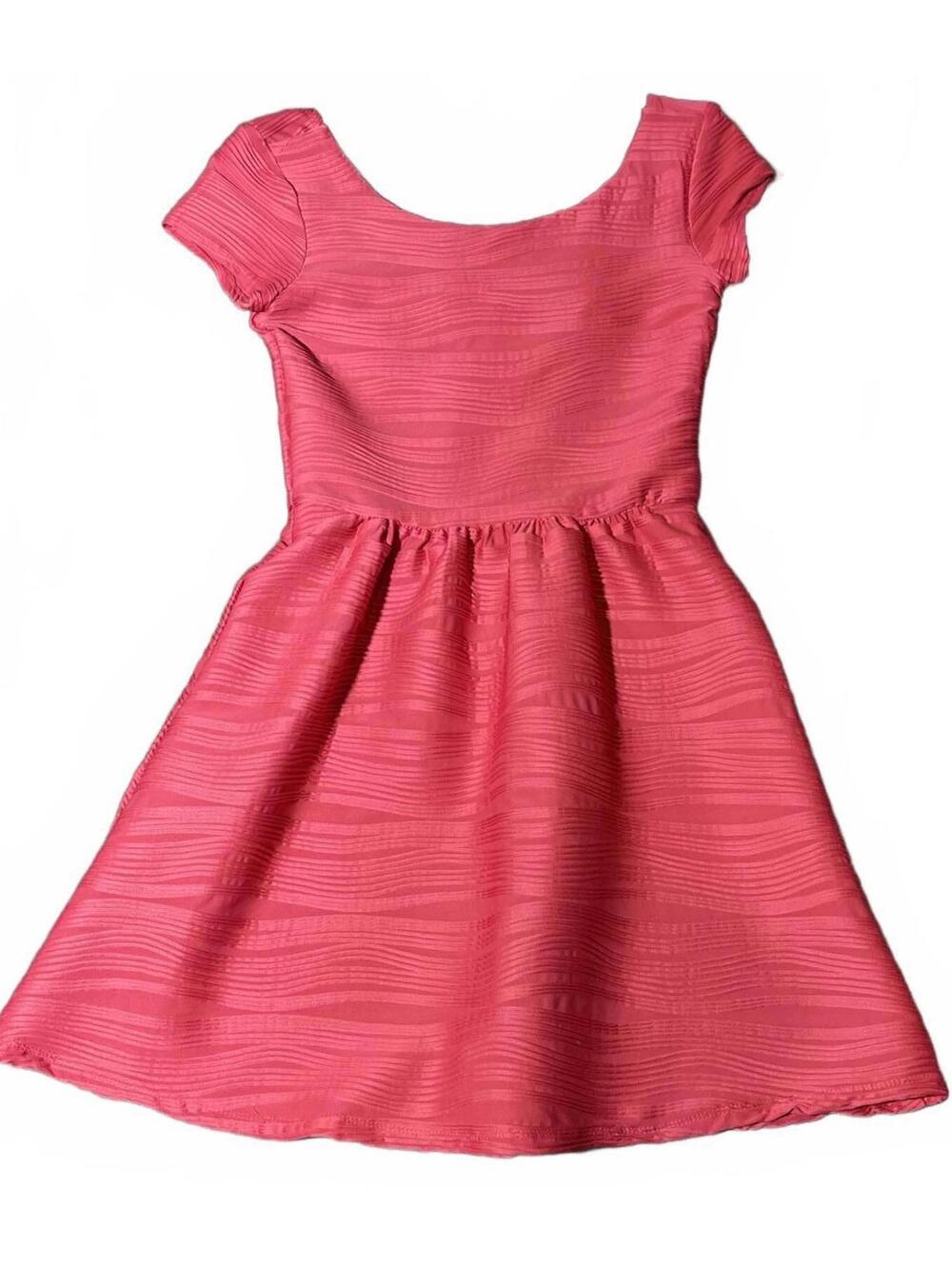 B Darlin Junior's Coral Pink Pleated Fit and Flare Semi-Formal Dress - Size 5/6